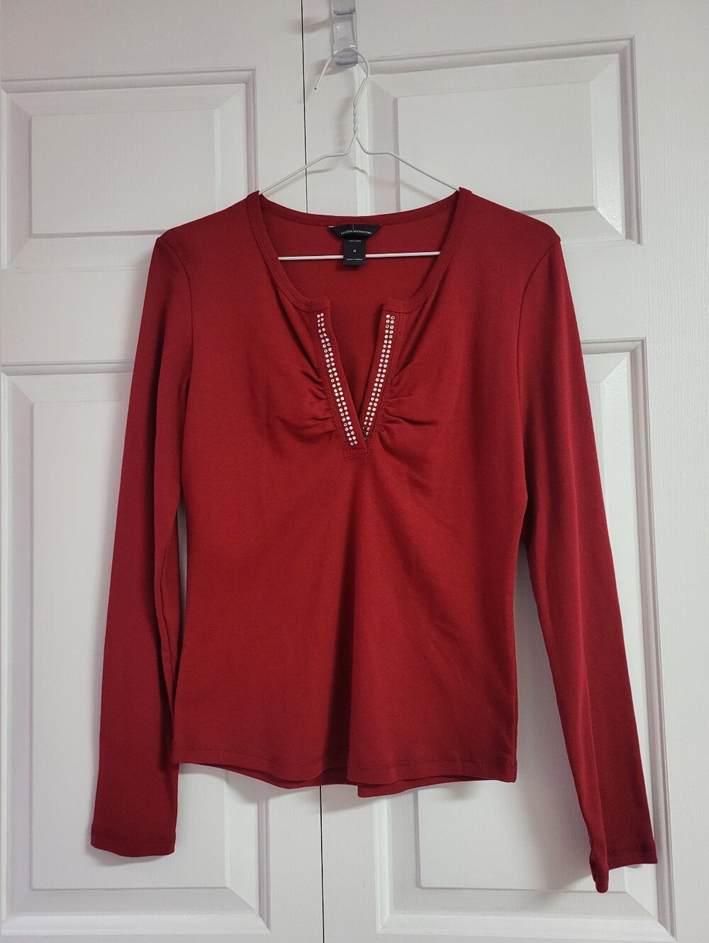 Moda International red top with rhinestones, NWOT